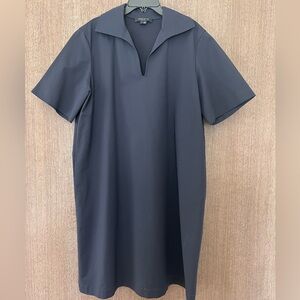Lafayette 148 New York COTTON STRETCH SATEEN COLLARED POPOVER DRESS Navy Dress